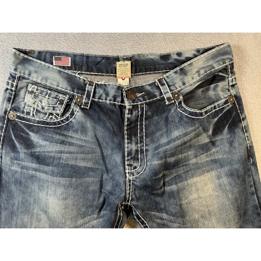 True Religion Ricky Big T Jeans Mens 40x34.5 Made In USA Straight Leg Y2K Blue